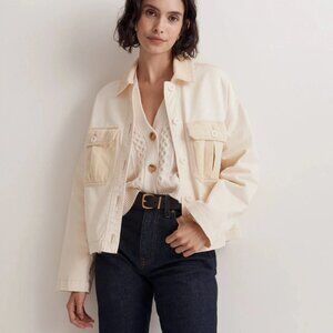 Madewell Chino Boxy Shirt-Jacket Womens Small Antique Cream